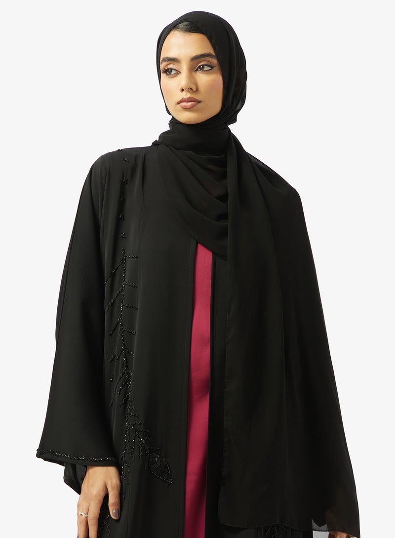 هيا كلوزيت عباية مفتوحة مطرزة بزخارف زهور وياقة على شكل - Image 4